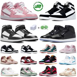 Chaussures de basket-ball mi-hautes pour hommes et femmes, baskets Panda Space Jam, gris fumé clair, camouflage diamant numérique rose obsidienne, peinture sans peur, baskets de sport GAI