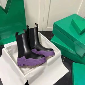 Bottes mi-mollet automne hiver hommes femmes botte en cuir véritable designer chaussures à talons épais chaussures classiques de qualité supérieure mode marque de luxe chaussure violet vert bleu