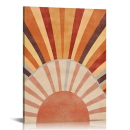 Art du milieu du siècle Boho Sun Wall Art, Abstract Sun Sunset Sunrise Sunshine Nursery Imprimé toile encadrée PEINTUR