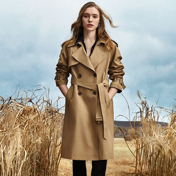 Trench-Coat mi-long pour femmes, nouveau Style coréen, mode décontractée, haut de gamme, kaki, couleur unie, veste à la taille, printemps 2024