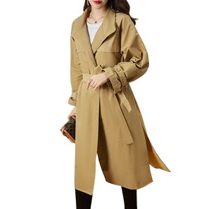 Trench-coat mi-long pour femme Nouvel automne Style début d'automne Manteau mince à la mode Gris Kaki Vêtements pour femme