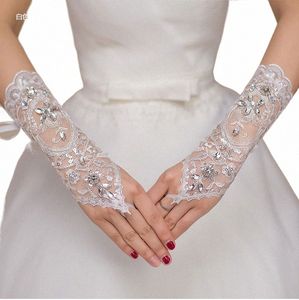 Gants de mariage mi-longs pour femmes, gants de mariée, élégants, en dentelle blanche, strass, pour accessoires de mariage, I01n #