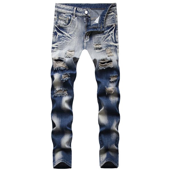 Jean à la taille moyenne des hommes à la taille des hommes à cravate dérangée décontractée pantalon denim de la mode pantalon slim fit taille 28-42 pantalones