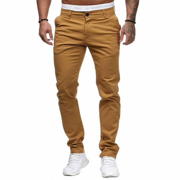 Mediados de cintura Pantalón delgado Hombre Bolsillo sólido Pantalones largos Pantalones de hombre Fi Pantalones casuales Buttom Pantalones de oficina formales para hombre K52q #