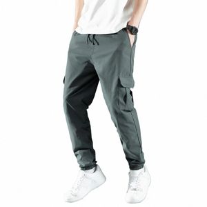 Mid Taille Stijlvol Trekkoord Ontwerp Heren Broek Polyester Overalls Thermisch voor Dating Cargo Broek Zak 146y #