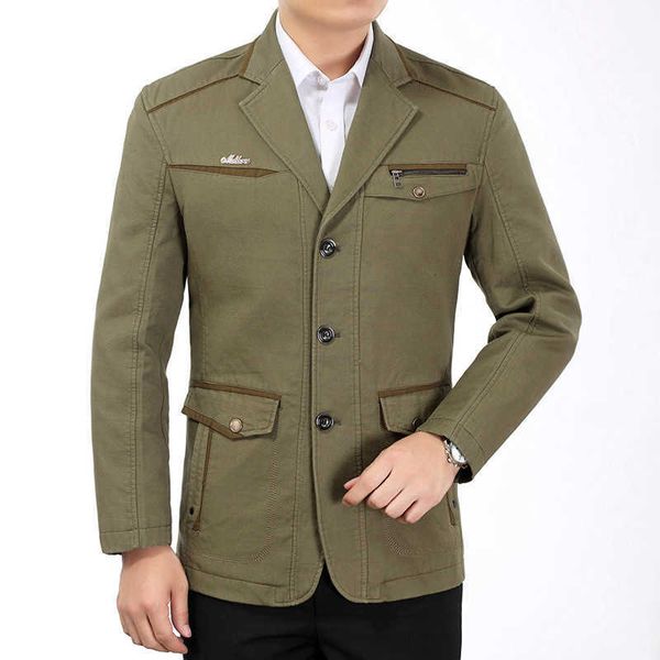 Chaqueta de algodón para hombres de mediana edad y mayores, traje para padres, chaqueta con cuello para hombres, camisa de primavera y otoño, chaqueta de traje de una sola pieza