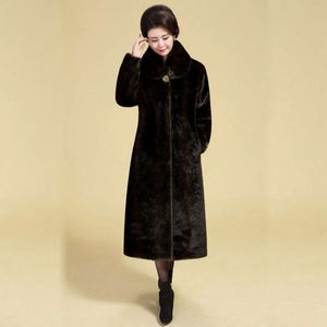 Winterkleding voor dames van middelbare leeftijd, nieuwe imitatie nertsbont en grasjas, moederoutfit dik, lange jas met extra dikte 951782