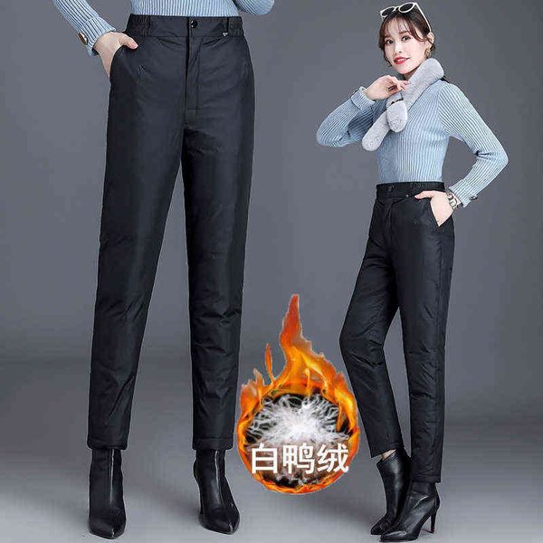 Pantalon en coton ultraléger d'âge moyen pour femmes, Vintage, droit, épais, chaud, formel, bureau, taille haute, 211124