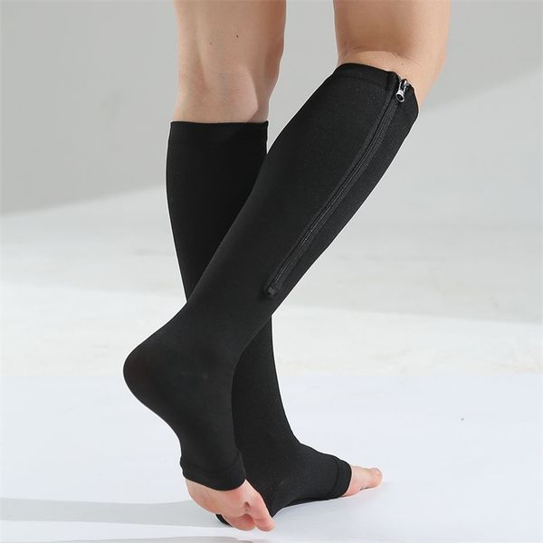 Chaussettes élastiques à fermeture éclair à cylindre moyen bas de mise en forme de mouvement chaussette de Compression à jambe mince serrée chaud bout ouvert unisexe 7 5fm O2