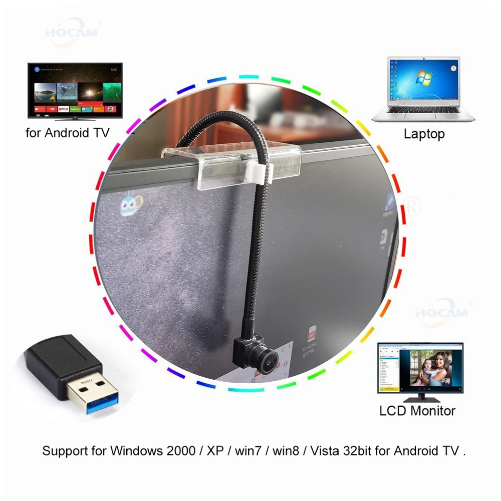 Środkowy ekran kamera internetowa Regulowana 1080p Niski mini metalowy odwrócony elastyczny kabel Super aparat USB Ekran audio do góry nogami