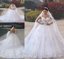 Vestido de fiesta árabe de Oriente Medio Vestidos de novia Mangas casquillo Sin respaldo Apliques de encaje vintage Princesa 2019 Vestidos de novia 3060557