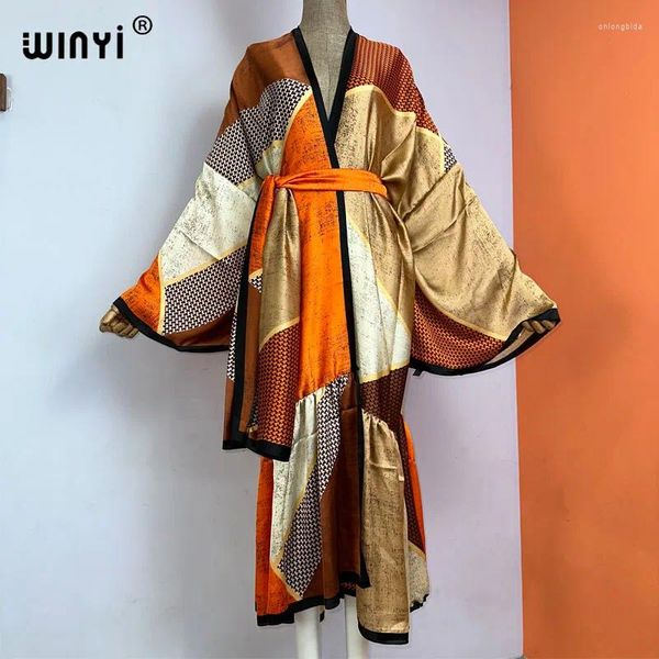 Moyen-Orient Daily Prom Robe Positioning Printing Femmes auto-celtées Vêtements d'été Kimono Beach Wear Cover Up Up