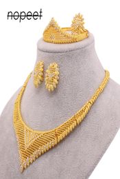 Ensemble de bijoux en or 24K du moyen-orient dubaï, collier de mariée africaine, Bracelet, boucles d'oreilles, bague quatre pièces, Set5955160
