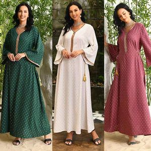 Midden -Oosten Gold Stamping Series Taille Rope Craft Moslim Arabische dame Abaya Party Jurk AB249