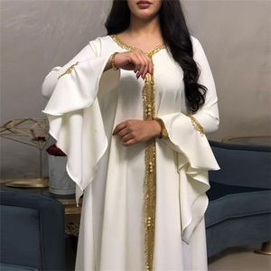 MIDDEN OOSTEN Maleis ruche mouw borduurwerk gouden kanten jurk jalabiya moslim vrouwelijk feest bt027
