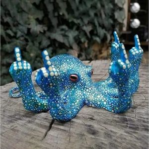 Middelvinger Octopus Standbeeld Hars Tuin Octopus Ornamenten Desktop Decor Creatieve Angry Octopus Sculptuur voor Binnen Buiten Ga 240125