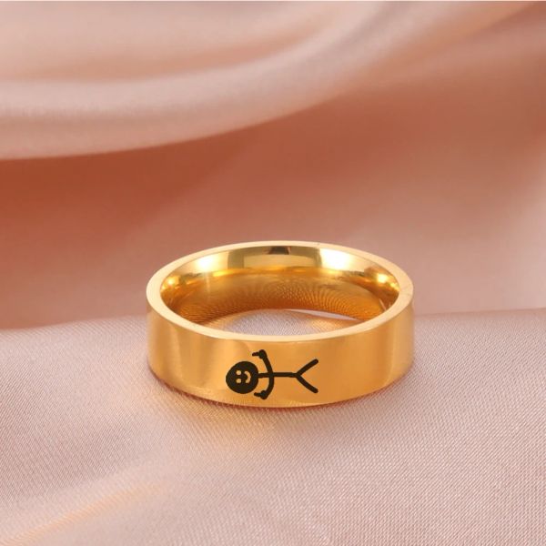 Anillo de oro de 14K Stickman para dedo medio, tendencia 2024, anillos Fuxk You Doodle para hombre, pareja, regalo de joyería Simple de Hip Hop