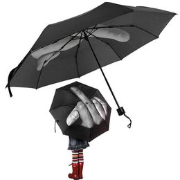 Dedo medio Lluvia Lluvia a prueba de viento Hasta el suyo Paraguas Creativo Parasol plegable Impacto de la moda Paraguas negro OOA4505