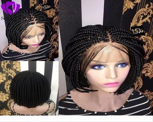 Partie centrale femmes africaines style court Bob tressé boîte tresses perruque chaleur fibre synthétique cheveux Crochet courte perruque avant de lacet avec bébé h9872349