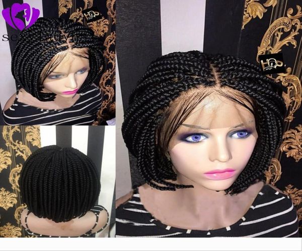 Partie centrale Afrique femmes style court Bob tressé boîte tresses perruque chaleur synthétique fibre cheveux crochet courte perruque avant de lacet avec bébé h4432437