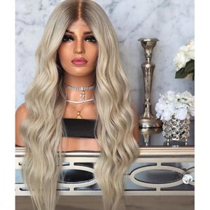 Middelste deel Braziliaans haar Ombre golvende blonde kant voor front pruik cosplay feeststijl synthetische haarpruiken hittebestendig voor vrouwen