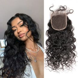 Fermeture de vagues naturelles vierge cheveux humains 4x4 5x5 6x6 Brésilien Remy Hair Nautral Curl Wave Top Lace Fertures