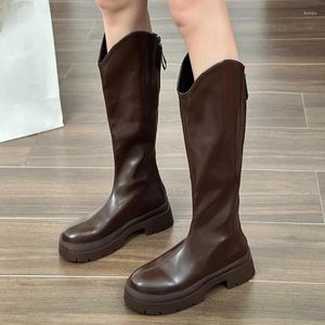 Plate-forme intermédiaire Femmes longues Bottes 2023 automne hiver cuir pune genoue haute femme épaisse semelle zipper rouler botas mujer 34