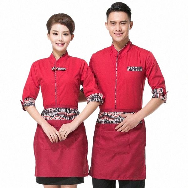 Camisa de manga media + uniforme de abril Hombres de trabajo Restaurante de comida china Ropa de camarero Conjunto Envío gratis Hot Pot Ropa de trabajo barata Ventas H8vK #