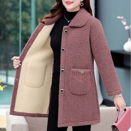 Middleaed Moeders Faux Lamb Wol Coat Autumn Winter losse longsleeve Outerwear vaste vrouwelijke jas Parkas Casual tops 220819