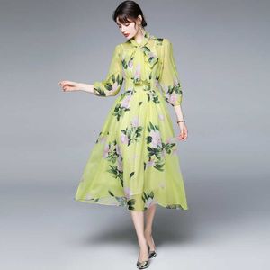 Midi-jurken voor vrouwen zomerbaan mode chiffon bloemen gedrukt elegante vakantie feest strand jurk kleding 210529