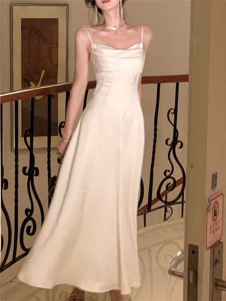 Robes mi-longues femmes été 2023 nouvelle mode élégante soirée de mariage anniversaire Spaghetti sangle robe mince coréen vêtements de bal