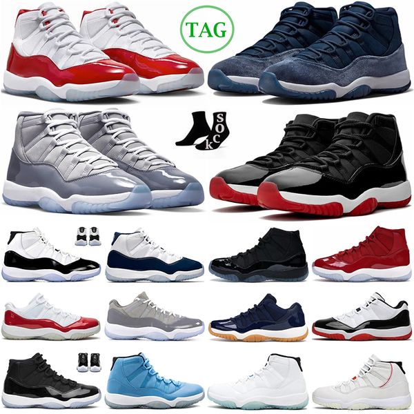 Midnight Navy 11 Chaussures de basket-ball 11S Cherry Platinum Tint Jumpman Jam Cap et robe Heirss Cool Grey Gamma Blue 72-10 Bred Pure Violet Hommes Femmes Baskets Espace