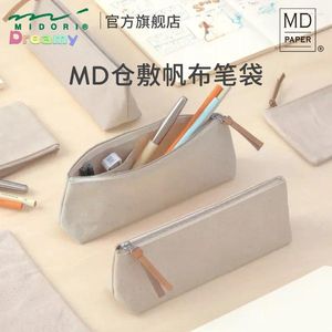 Midori Pencil Case MD Canvas Pen Tas Simple Ins Japanse briefpapier opslag goed uitziende stand-up