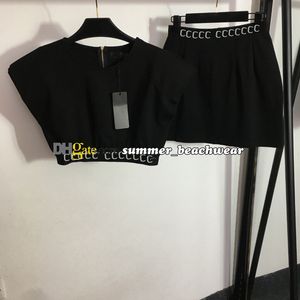 Midriff Débardeurs Package Hip Jupe Costume Designer Lettre Sangle Gilet Tricoté Avec Fermeture À Glissière Été Mode Fête Robe D'été Deux Pièces Ensemble