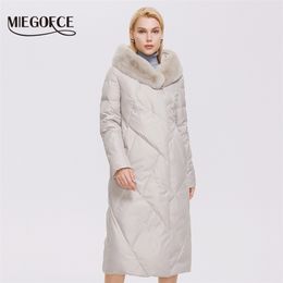 MIEGOFCE, Parkas largas de invierno para mujer, chaqueta de algodón con cuello de piel de conejo Real Rex elegante, abrigo D21628 210923