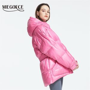 Miegofce hiver veste femme de haute qualité couleurs vives isolé manteau bouffant col à capuche parka coupe ample avec ceinture 211007