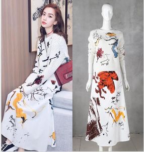 Mifairy 2018 White Deerlet Birds Print breien tops en lange rokken merk dezelfde stijl lente 2 stuks sets vrouwen y113014192185