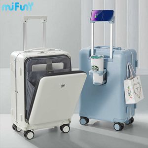 Mifuny Valise à ouverture frontale Bagage à main avec roulettes Roulant Mot de passe Valise de voyage Sac Mode USB Interface Trolley Bagages 0616