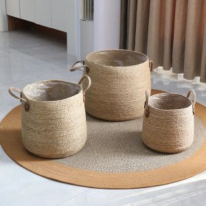 Mifuny Pots de jardín tejido a mano Naturaleza Rattan Graneza grande Decoración de hogares Socineros Juguetes Almacenamiento Castera de lavandería Organización