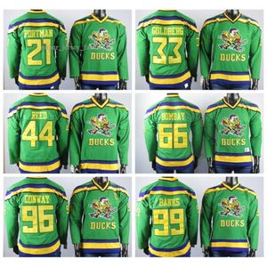 Mighty Ducks 21 Portman Jersey 33 Goldberg 44 Reed 96 Conway 99 Banks 66 Bombay geborduurde ijshockey-truien voor heren Ed 8759 4896