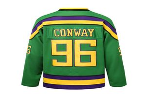 Mighty Ducks Hockey Film Throwback Jersey 96 Conway Sweatshirts vert blanc personnalisé Sports extérieur multicolore rapide brodé pu5669982