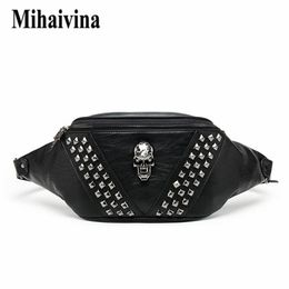 Mihaivina Punk Rivet Skull Men Bag Women Women Black Pack Pack de cuero S Shoulger Messenger S 2202162400