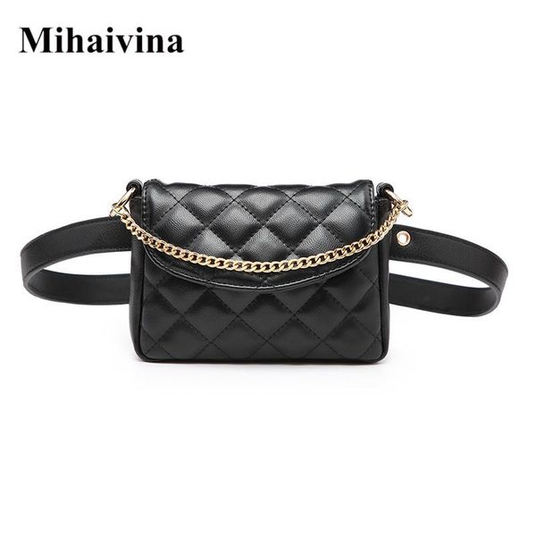 Sacs de taille Mihaivina Femmes Sac Mode Femme Ceinture Chaîne Argent Fanny Pack PU Cuir Pantalon Haut