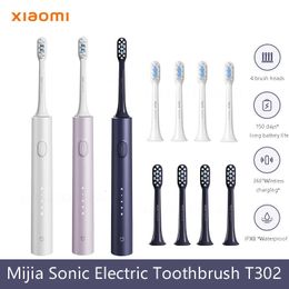Mijia Sonic Cepillo de dientes eléctrico T302 3 colores 4 cabezales de cepillo IPX8 A prueba de agua 360 ° Modos de carga inalámbrica Limpieza de dientes 240329