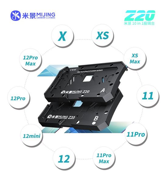 MiJing Z20 10 en 1 BGA Reballing pochoir plate-forme montage pour iPhone X-12 pro max carte mère cadre moyen plantation modèle en étain