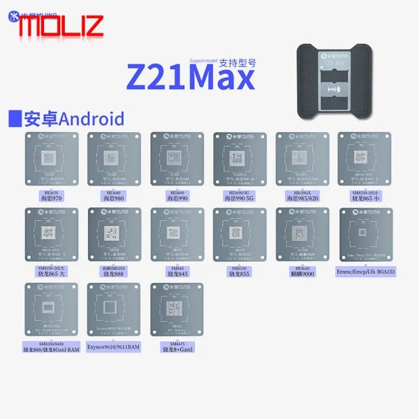Mijing Z21 MAX A8 ~ A17 CPU REBALLING SPOCH PLATEFORM pour l'iPhone 6-15pro Max Android Téléphone IC Chip Planting Time Template de modèle