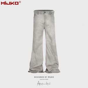 MIJKO MENS ET des femmes Micro la Long Pantalon gris lavé à l'eau, les pieds larges unisexes usées sales, les tailles multiples