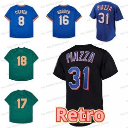 Mike Piazza Button-Up Jersey Darryl Strawberry 17 Keith Hernandez 16 Dwight Gooden Gary Carter Pullover Mesh Mens gestikte truien overhemden groen blauwe shirts