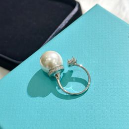 Mikimoto Designer Square Diamond Pearl Open Anneau avec des perles de coquille naturelle associées à une bague matériaux en argent sterling sterling cadeau dames filles femmes mariage