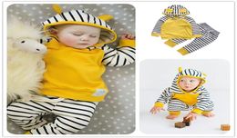 Mikrdoo bébé garçon fille vêtements décontractés jaune sweats à capuche pantalon rayé 2 pièces enfants coton costume enfant Oneck vêtements à capuche à manches longues In9692288